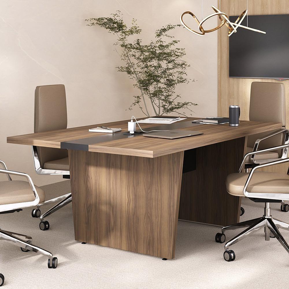 Mesa De Reunião Para Escritório Com 02 Tomadas 179cm Unik A02 Nogal Preto - Lyam Decor - 2