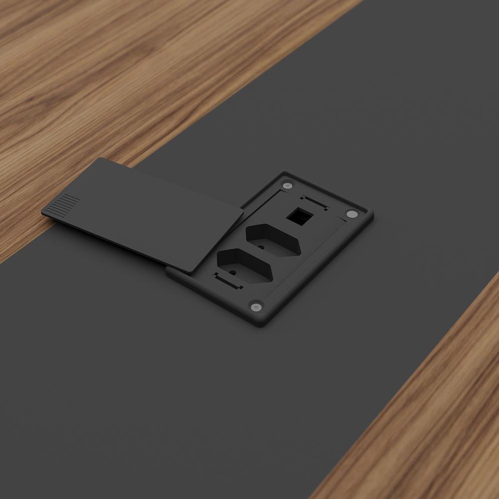 Mesa De Reunião Para Escritório Com 02 Tomadas 179cm Unik A02 Nogal Preto - Lyam Decor - 7