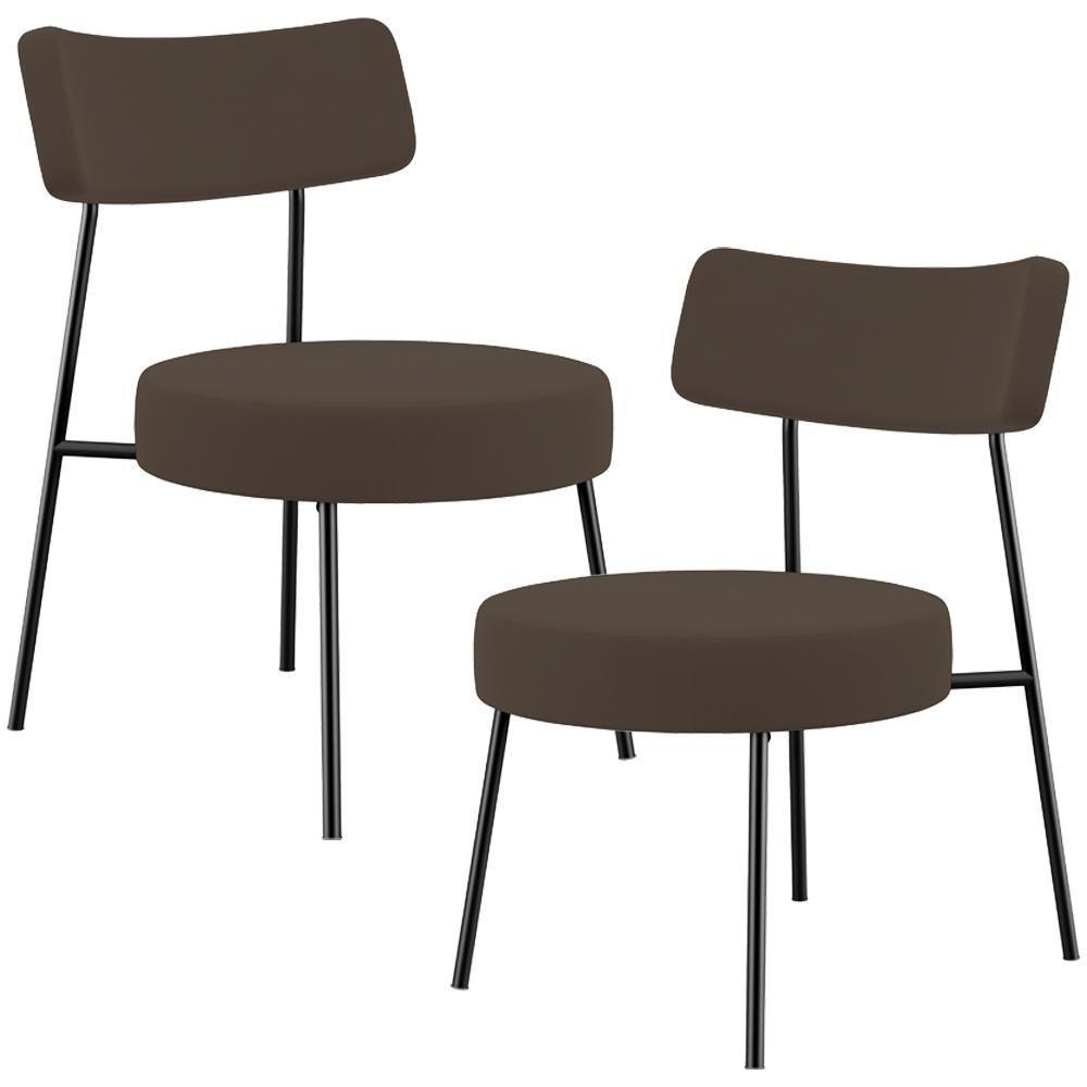 Kit 02 Poltronas Decorativas Para Sala De Estar Base Fixa Londres L02 Suede Marrom - Lyam - 1