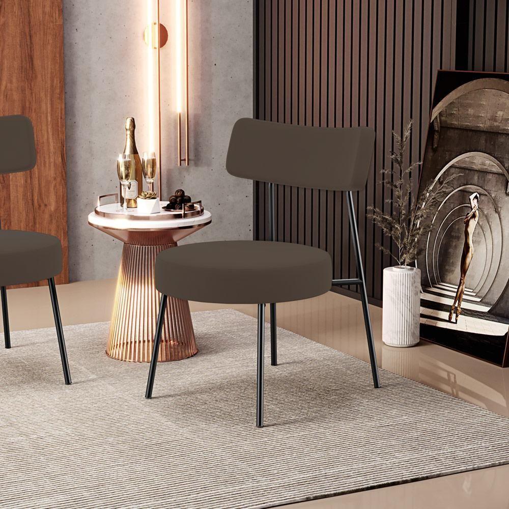 Kit 02 Poltronas Decorativas Para Sala De Estar Base Fixa Londres L02 Suede Marrom - Lyam - 2