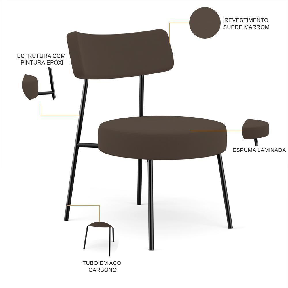 Kit 02 Poltronas Decorativas Para Sala De Estar Base Fixa Londres L02 Suede Marrom - Lyam - 4