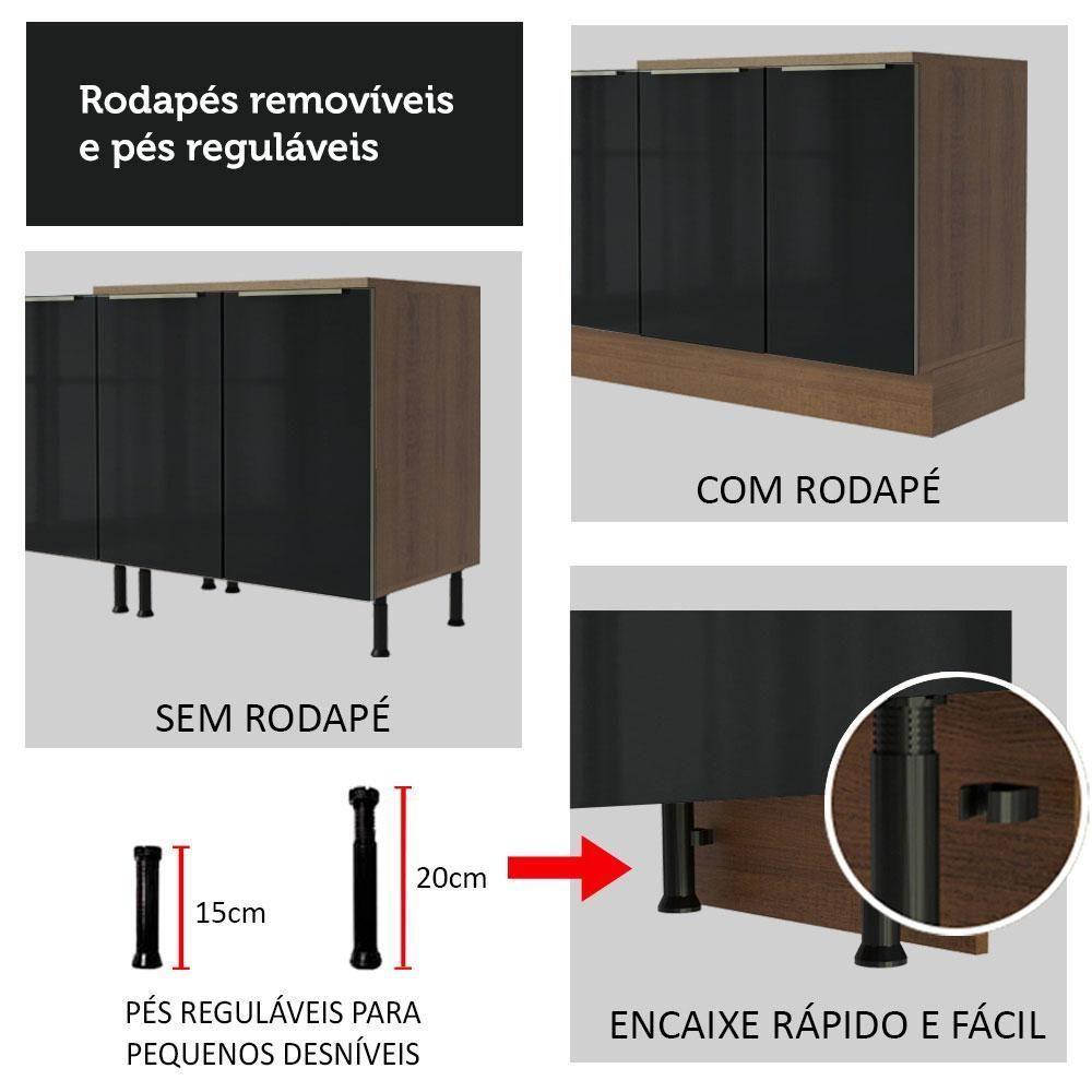 Kit Com 2 Balcões De Cozinha 4 Portas 3 Gavetas Rustic/Preto - 2