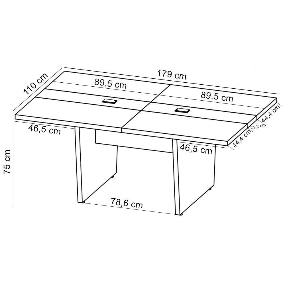 Mesa De Reunião Para Escritório Com 02 Tomadas 179cm Unik A02 Freijó Branco - Lyam Decor - 5
