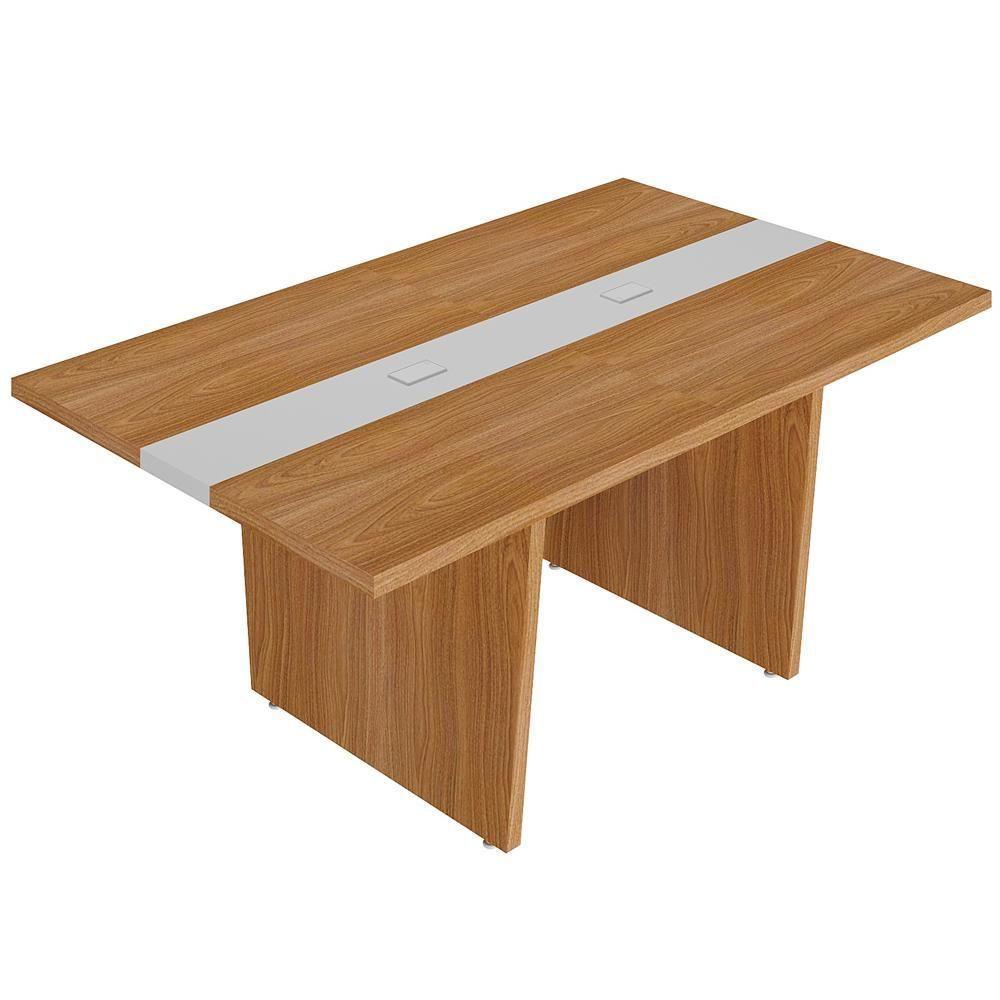 Mesa De Reunião Para Escritório Com 02 Tomadas 179cm Unik A02 Freijó Branco - Lyam Decor - 6