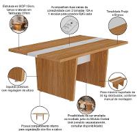 Mesa De Reunião Para Escritório Com 02 Tomadas 179cm Unik A02 Freijó Branco - Lyam Decor