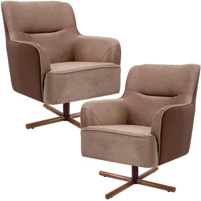 Kit 02 Poltronas Decorativas Base X Giratória Isabella D02 Corano Cipatex C-01 E Veludo Bege Escuro D-68 - Lyam Decor