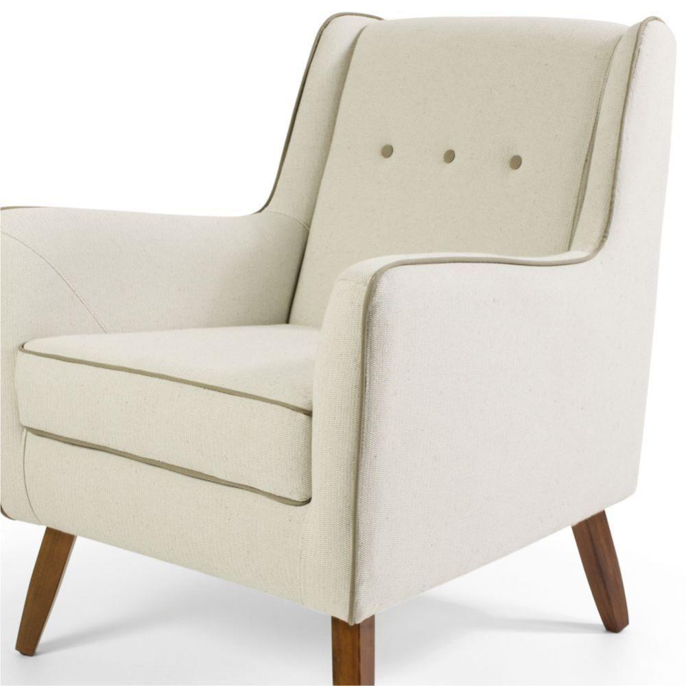 Kit 02 Poltronas Decorativas Com Pés De Madeira Taroba D02 Algodão Bege C-381 - Lyam Decor - 4