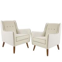 Kit 02 Poltronas Decorativas Com Pés De Madeira Taroba D02 Algodão Bege C-381 - Lyam Decor - 1