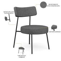 Kit 02 Poltronas Decorativas Para Sala De Estar Base Fixa Londres L02 Linho Cinza Escuro - Lyam - 8