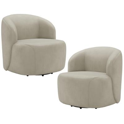 Kit 02 Poltronas Giratórias Orgânicas Heidy F04 Veludo Bege Lyam Decor