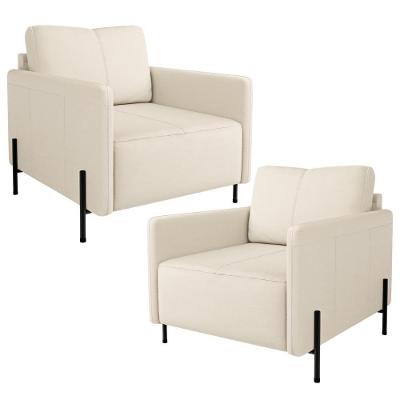 Kit 2 Poltronas Decorativa Para Sala Living Pés Industrial Domani L06 Couro Off White - Lyam Decor