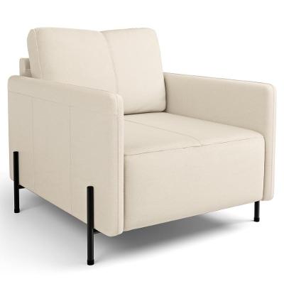 Poltrona Decorativa Para Sala Living Pés Industrial Domani L06 Couro Off White - Lyam Decor