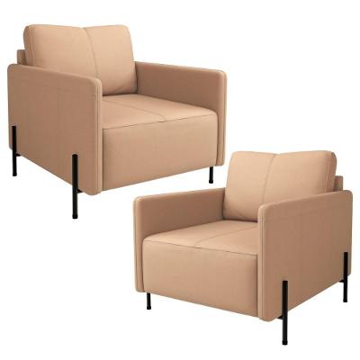 Kit 2 Poltronas Decorativa Para Sala Living Pés Industrial Domani L06 Couro Mocca - Lyam Decor