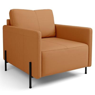 Poltrona Decorativa Para Sala Living Pés Industrial Domani L06 Couro Caramelo - Lyam Decor