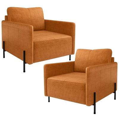 Kit 2 Poltronas Decorativas Domani L06 Para Sala Couro Sintético Marrom Lyam Decor