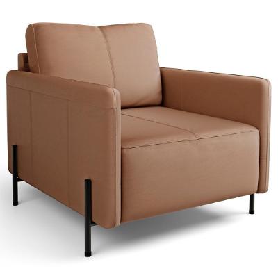 Poltrona Decorativa Para Sala Living Pés Industrial Domani L06 Couro Marrom - Lyam Decor
