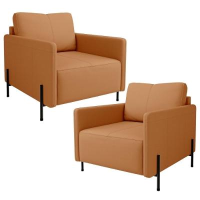 Kit 2 Poltronas Decorativas Domani L06 Para Sala Couro Caramelo Lyam Decor