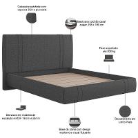 Cama Queen Flutuante Com Cabeceira 160cm Astra S04 Linho Preto - Lyam Decor - 2