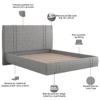 Cama King Flutuante Com Cabeceira 195cm Astra S04 Linho Cinza - Lyam Decor