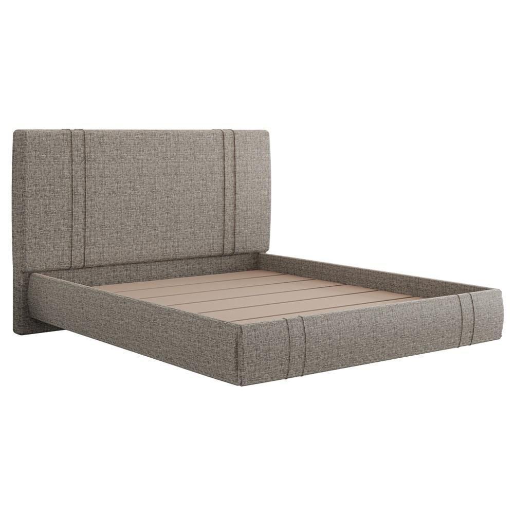 Cama King Flutuante Com Cabeceira 195cm Astra S04 Linho Marrom - Lyam Decor - 1