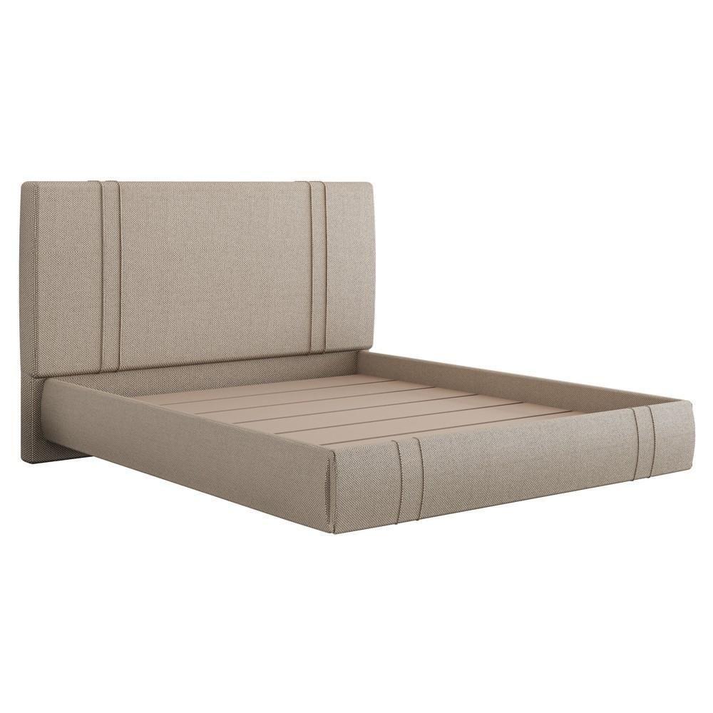 Cama King Flutuante Com Cabeceira 195cm Astra S04 Linho Bege - Lyam Decor - 1