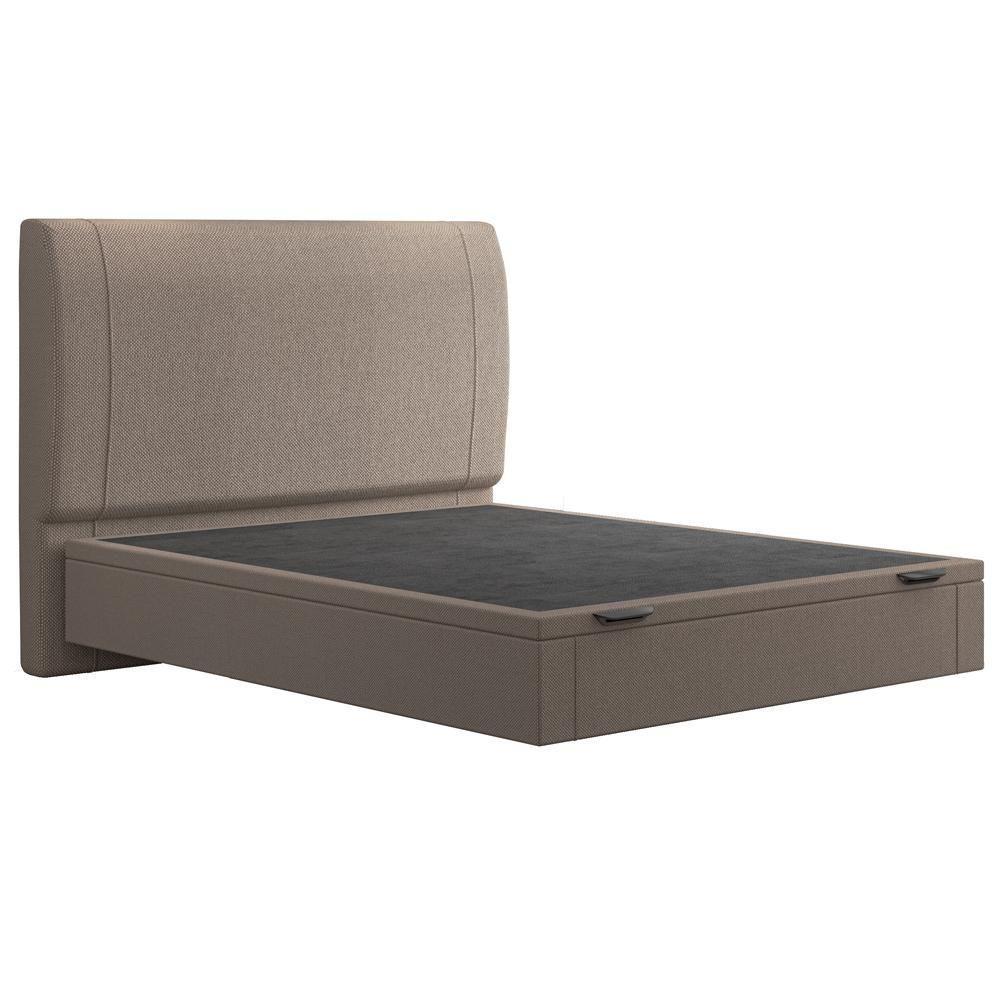 Cama Casal Baú Flutuante Com Cabeceira 140cm Spazio S04 Linho Bege - Lyam Decor - 1