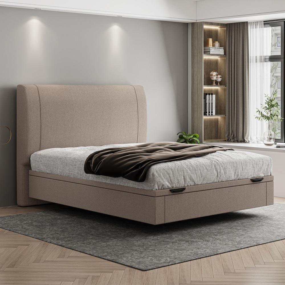 Cama Casal Baú Flutuante Com Cabeceira 140cm Spazio S04 Linho Bege - Lyam Decor - 2