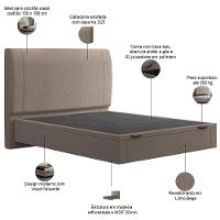 Cama Casal Baú Flutuante Com Cabeceira 140cm Spazio S04 Linho Bege - Lyam Decor