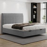 Cama King Baú Flutuante Com Cabeceira 195cm Spazio S04 Linho Cinza - Lyam Decor - 2