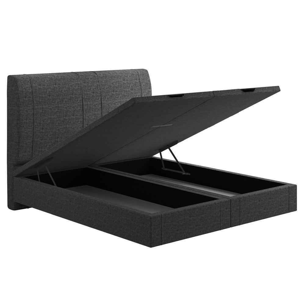 Cama Queen Baú Flutuante Com Cabeceira 160cm Spazio S04 Linho Preto - Lyam Decor - 6