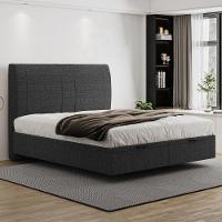 Cama Queen Baú Flutuante Com Cabeceira 160cm Spazio S04 Linho Preto - Lyam Decor - 2