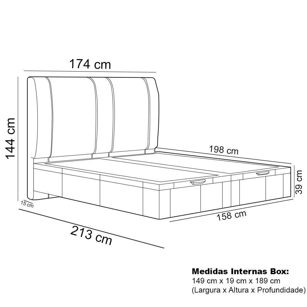 Cama Queen Baú Flutuante Com Cabeceira 160cm Spazio S04 Linho Bege - Lyam Decor - 5