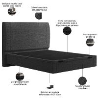 Cama Casal Baú Flutuante Com Cabeceira 140cm Spazio S04 Linho Preto - Lyam Decor