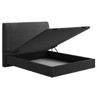 Cama Casal Baú Flutuante Com Cabeceira 140cm Spazio S04 Linho Preto - Lyam Decor - 6