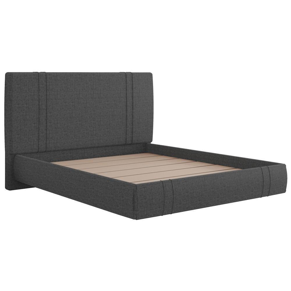 Cama Casal Flutuante Com Cabeceira 140cm Astra S04 Linho Preto - Lyam Decor - 1