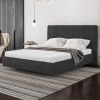 Cama Casal Flutuante Com Cabeceira 140cm Astra S04 Linho Preto - Lyam Decor - 2