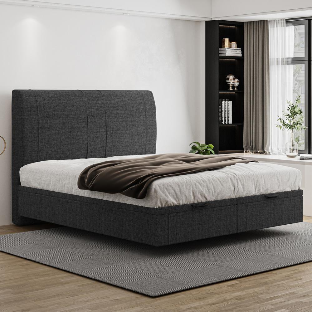 Cama King Baú Flutuante Com Cabeceira 195cm Spazio S04 Linho Preto - Lyam Decor - 2
