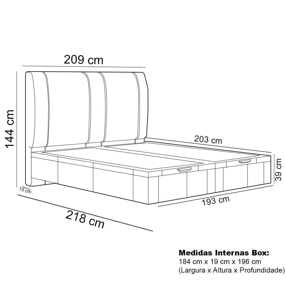 Cama King Baú Flutuante Com Cabeceira 195cm Spazio S04 Linho Preto - Lyam Decor - 5