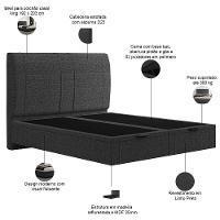 Cama King Baú Flutuante Com Cabeceira 195cm Spazio S04 Linho Preto - Lyam Decor