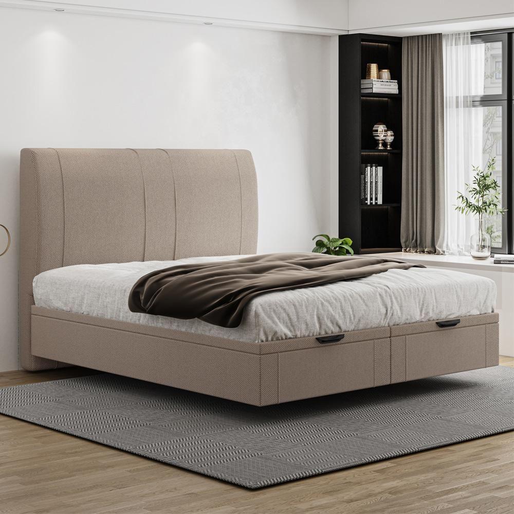 Cama King Baú Flutuante Com Cabeceira 195cm Spazio S04 Linho Bege - Lyam Decor - 2