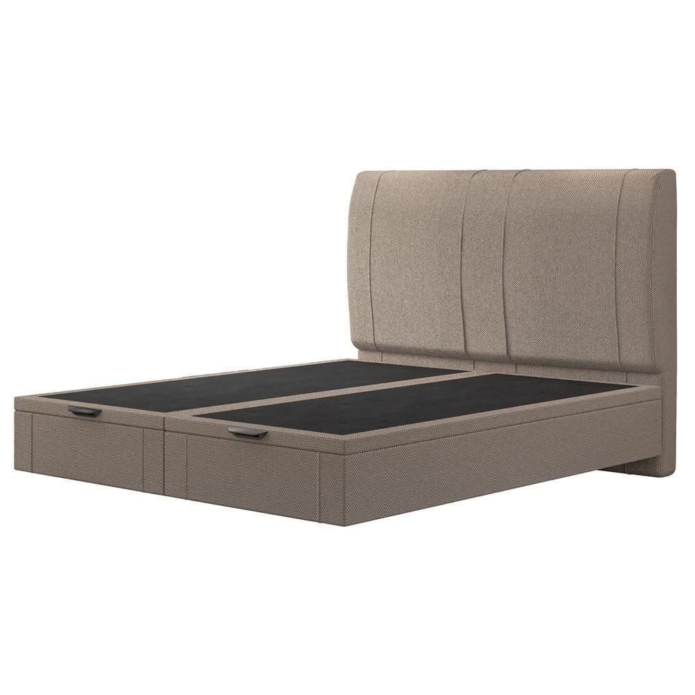 Cama King Baú Flutuante Com Cabeceira 195cm Spazio S04 Linho Bege - Lyam Decor - 8