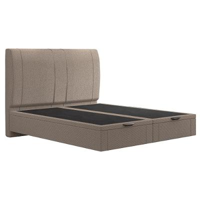Cama King Baú Flutuante Com Cabeceira 195cm Spazio S04 Linho Bege - Lyam Decor