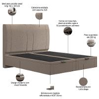 Cama King Baú Flutuante Com Cabeceira 195cm Spazio S04 Linho Bege - Lyam Decor