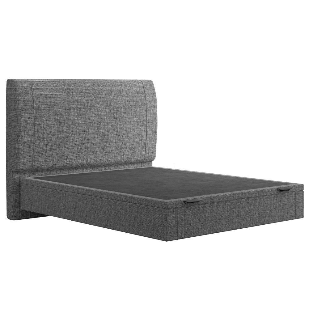 Cama Casal Baú Flutuante Com Cabeceira 140cm Spazio S04 Linho Cinza - Lyam Decor - 1