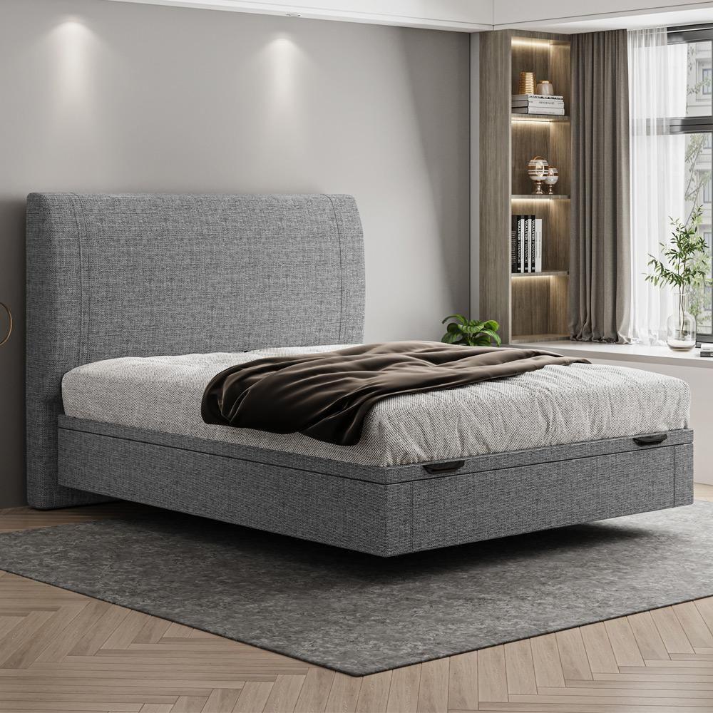 Cama Casal Baú Flutuante Com Cabeceira 140cm Spazio S04 Linho Cinza - Lyam Decor - 2