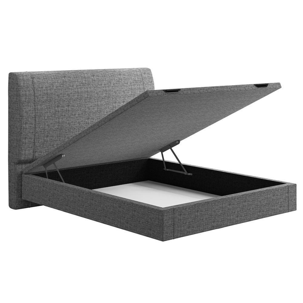 Cama Casal Baú Flutuante Com Cabeceira 140cm Spazio S04 Linho Cinza - Lyam Decor - 6