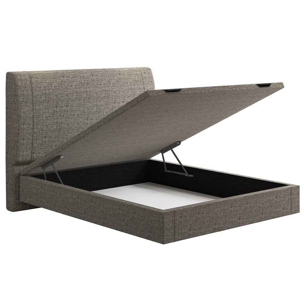 Cama Casal Baú Flutuante Com Cabeceira 140cm Spazio S04 Linho Marrom - Lyam Decor - 2