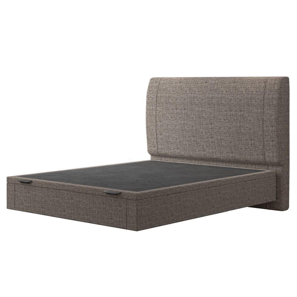 Cama Casal Baú Flutuante Com Cabeceira 140cm Spazio S04 Linho Marrom - Lyam Decor - 4