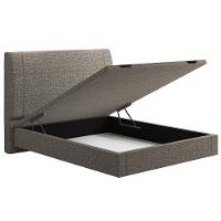 Cama Casal Baú Flutuante Com Cabeceira 140cm Spazio S04 Linho Marrom - Lyam Decor - 2