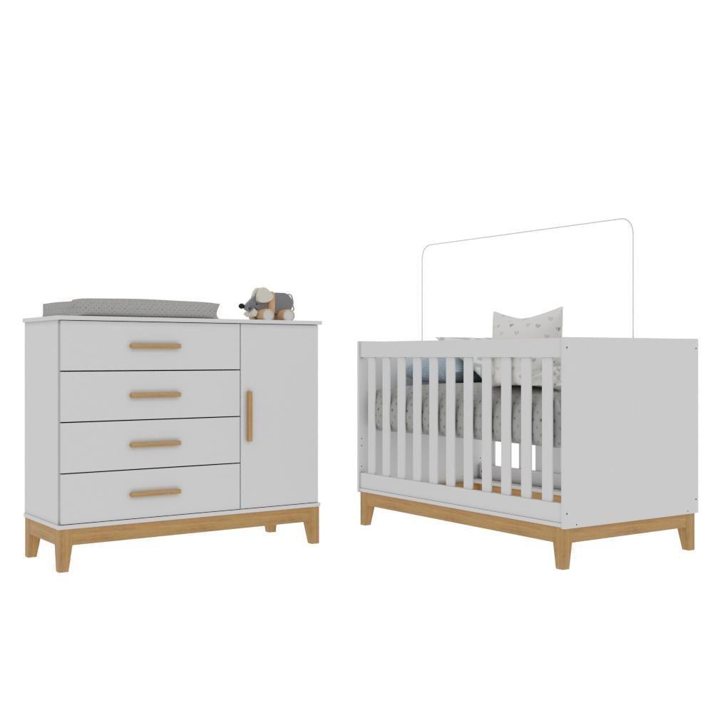 Quarto De Bebê Helen Berço 3 Em 1 Cômoda Com Porta Branco Carolina Baby - 2